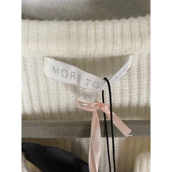 More To Come Darlene Bow Cardigan Ribbed Knit Coquette Cottagecore Ivory XS - Picture 10 of 11